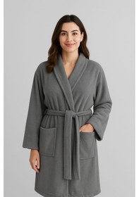 Resim Unisex %100 Pamuklu Kapüşon'lu Bornoz Gri 