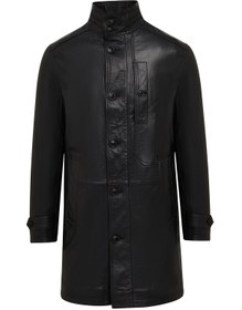 Resim Ederson Erkek Siyah Hakim Yaka Düğmeli Deri Kaban - Siyah / L 