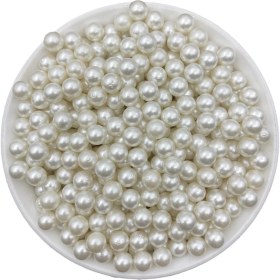 Resim Hedef Bijuteri Deliksiz Inci Boncuk, Deliksiz 8mm Krem Plastik Çakma Incisi (50GR,~170 Adet) 