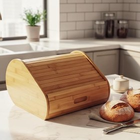 Resim Boerum Hakiki Bambu Ekmeklik Sürgülü Ekmek Kutusu Mutfak Tezgah Üstü Doğal Mutfak Ev Ahşap Konsept 