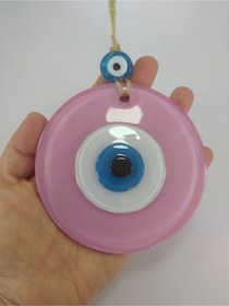 Resim Opak Toz Pembe Nazar Boncuğu 10 Cm El Yapımı Cam Duvar Dekoru Hed 