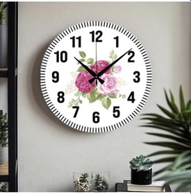 Resim Y Dekoratif Türkçe Rakamlı Uv Baskılı Duvar Saati Sessiz Akar Mekanizma Metal Akrep Yelkovan Pembe 