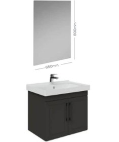 Resim Creavit D20 65cm Kapaklı Dikdörtgen Ayna Banyo Takımı Antrasit 