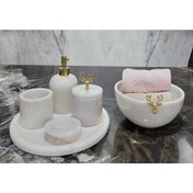 Resim Sümeyra Marble Art Crystal White Golden - Doğal Beyaz Mermer Banyo Seti | 6lı | Gold | 