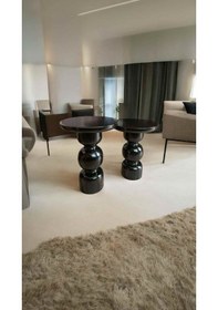 Resim Masif Ahşap Yan Sehpa Takımı 2 Li Siyah Renk Doğal Zigon 