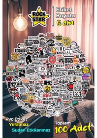 Resim Rock Müzik Rock'n Roll Sticker Etiket Seti (5cm-100 Adet) 