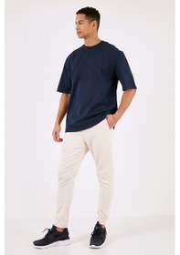 Resim Buratti Pamuklu Oversize Bisiklet Yaka Basic Erkek T Shirt 5902365 Indigo 