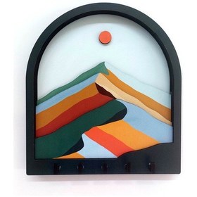 Resim Cajuart Dekoratif Dağ Manzara Güneş Üç Boyut Katmanlı Duvar Askılık Anahtarlık Siyah - Beyaz 