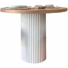 Resim Arya Yuvarlak Ahşap Bohem Masa 110x110 Beyaz - Naturel 