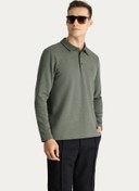 Resim Koyu Yeşil Polo Yaka Regular Fit Nakışlı Sweatshirt Kigili