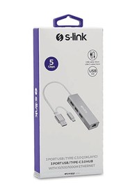 Resim S-lınk Type-c -usb 3.0 1000mbps 3 Port Usb Gigabit Ethernet Adaptör Gri 