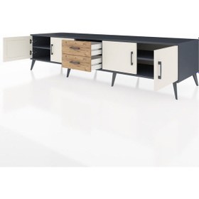 Resim Kronos Tv Ünitesi 2 Raflı 2 Çekmeceli 4 Kapaklı 220x59x51 Antrasit-aytaşı/çam Aytası/atlas Çam - Antrasıt 