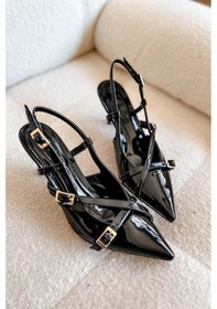 Resim Duxal Shoes İki Bantlı Bordo Rugan Kadın Topuklu Siyah 