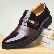 Resim Kahverengi Erkek Moda Artı Boyutu İngiltere Nefes Oxfords Patent Deri Ayakkabı Elbise Ayakkabı Üzerinde Kayma Kahverengi 