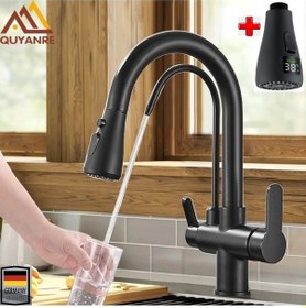 Resim Mutfak Eviye Bataryası Kısa Model Su Arıtma Çıkışlı Led Fıskiye Spiralli Siyah 