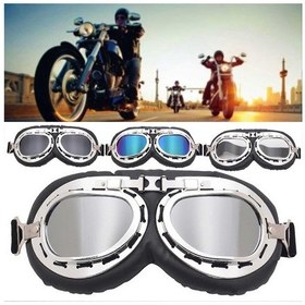 Resim Retro Steampunk Motosiklet Gözlükleri Kask Üstü Gözlük Rüzgar Geçirmez Sürüş Gözlükleri Erkekler Kadınlar İçin Gümüş 