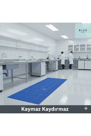 Resim Blue Home Banyo Duş Havuz Kapı Önü - Kare Petek Mat Kaymaz Kaydırmaz Pvc Paspas Gri En : 90cm. MAVİ 