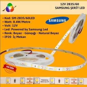 Resim Samsung Şerit Led 12v 2835/60 Ledli 4000k İç Mekan Ip20 5 Metre/ Paket 