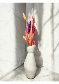 Resim Geometrik Desenli Vazo - 20 Cm Beyaz Vazo Beyaz 