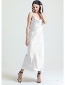 Resim Magic Form 9790 Kadın Ekru Degaje Yaka Krep Saten Uzun Gecelik Ekru 