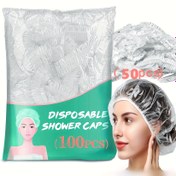 Resim 50/100 adet Tek Kullanımlık Duş Kapakları - Su Geçirmez Plastik Saç Kapakları, Nötr Salon Kalitesi, Derin Bakım ve, Beyaz Şeffaf Film için İdeal 
