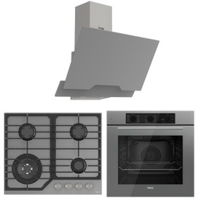 Resim Ferre Flowart NT Asimetrik Seriisi 3'lü Gri Ankastre Set ( QBL62CPR-NT028-D065 ) 