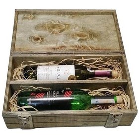 Resim Şarap Şisesi Kutusu 2'li Ahşap El Yapımı Doğal Ahşap Hediyelik 