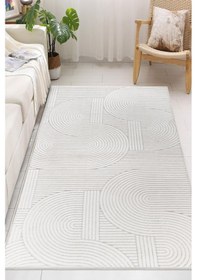 Resim Yumuşak Dokulu İskandinav Dekoratif Kaymaz Taban Yıkanabilir Yolluk Antre Hol Halısı Salon Halısı Beyaz 