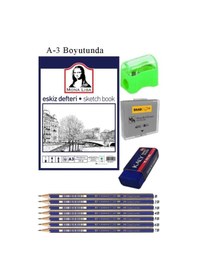 Resim Eskiz Defteri A3 50 Yaprak Karakalem Çizim Seti Hamur Silgi Faber Castell Dereceli Kalem 