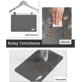 Resim MatGo Pati Balık Figürlü Su Geçirmez Kaymaz Gri Kedi Köpek Mama Paspası 50 x 70 CM 