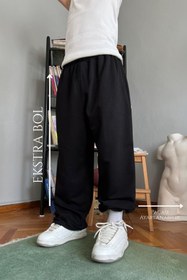 Resim STYKEER Yazlık Baggy Büyük Beden Ekstra Bol Paçası Lastikli İç Göstermeyen Kumaş Pamuklu Oversize Eşofman 