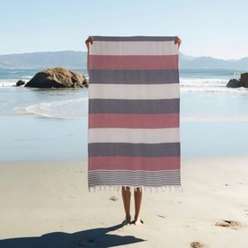 Resim Homedius%100 Pamuk Kırmızı American Desenli Püsküllü Peştamal 2’li - 100x180 Cm 