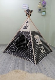 Resim Henna Prime Sabitlenebilir Çocuk Oyun Çadırı Siyah Beyaz Yıldızlı 