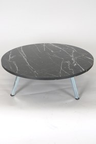 Resim HobiMax Siyah Mermer Desenli 70 Cm Ahşap Yuvarlak Katlanabilir Yer Sofrası, Yer Masası, Yemek Hamur Masası 