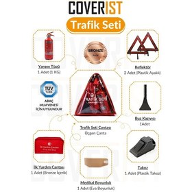 Resim Üçgen Trafik Ve İlk Yardım Seti - Muayene Uyumlu 1 Kg Araç Yangın Tüpü - 2 Adet Reflektör - Bronze Pack 