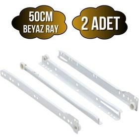 Resim Beyaz Metal Çekmece Rayı Tekerlekli Mobilya Dolap Çekmece Rayı Beyaz 50cm 2 Takım Metal Çok Renkli 