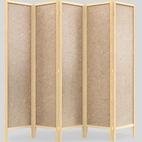 Resim Fupe Shop Doğal Ahşap Soyut Tek Taraf Baskılı 5 Kanat Paravan Seperatör Oda Bölme 