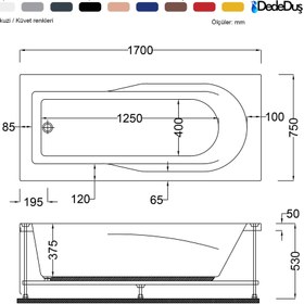 Resim Renkli Düz Küvet | Jakuzi | Beykoz | Sanacryl - 75x170 / Siyah/Beyaz / 1 Kişilik 