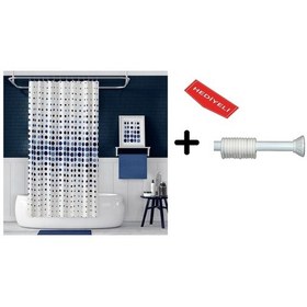 Resim Banyo Duş Perdesi 4961 Mavi 110x200 Perde Borusu Askı Aparatı 90x130 Hediyeli Çok Renkli 