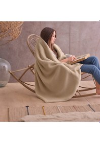 Resim 185x210cm %100 Pamuklu Çift Kişilik Battaniye Polar Krem 