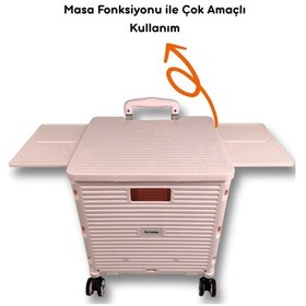 Resim 4 Tekerlekli, 55 Litre Pembe Katlanır Alışveriş Arabası - Hareketli Tutacaklı 