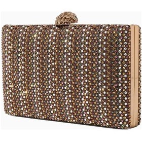 Resim Kurt Geiger Crystal Kensington Taşlı Lüks Tasarım Kadın Clutch Çanta Kahverengi 
