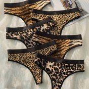 Resim 6 Adet Karışık Renkli Leopar ve Zebra Desenli Kadın Spor Hızlı Kuruyan Tanga Külot 