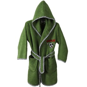 Resim Ecocotton Organik Pamuk 7-8 Yaş Çocuk Bornoz - Funny Football Yeşil 