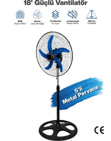 Resim Sanayi Tipi 80W Güçlü Vantilatör 56cm Isı Yalıtımlı Motor 5 Pervaneli MPIA VT10 Ev Ofis Ayaklı Fan 