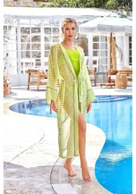 Resim Mayo Üzerine Tek Pareo Kaftan Leysa Nady 6129 Neon Yeşili Neon Yeşil 