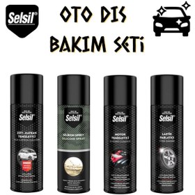 Resim Selsil Oto Dış Bakım Seti 4 Parça (Zift Katran-Lastik-Motor-Silikon Spreyi) 
