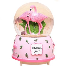 Resim Büyük Boy Flamingo Püskürtmeli Işıklı Müzikli Kar Küresi 
