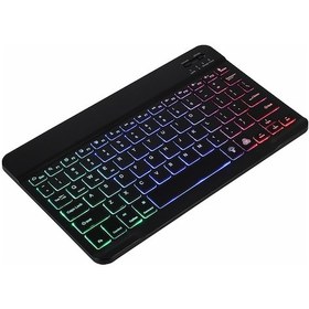 Resim Geeksen 10 İnç Kablosuz Bt Klavye Ultra İnce Şarj Edilebilir Bt Klavye Üç Sistem Uyumlu Karışık Işık Efekti Siyah 
