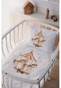 Resim %100 Pamuk Saten Isme Özel Isimli Anne Yanı Beşik Nevresim Takımı Atlıkarınca 1 